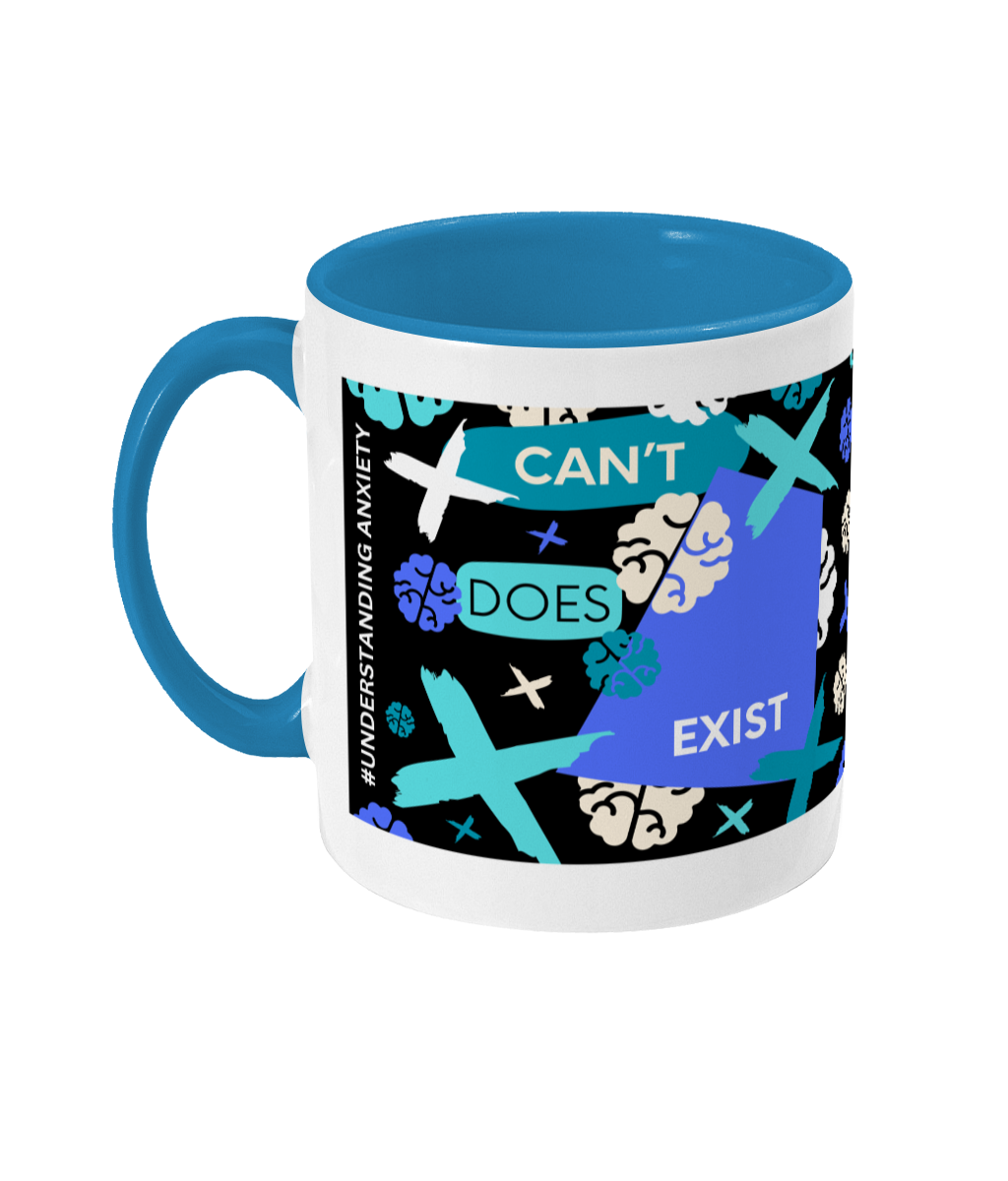 Can’t Does Exist Two Tone Mug - Blue/Teal Design with Black Background (Various Handle and Inner Colours Available)
