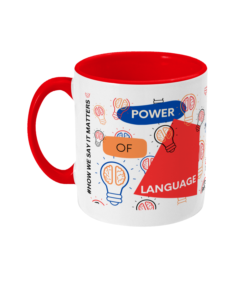 Power Of Language Two Tone Mug - Red/Blue Design with No Background (Various Handle and Inner Colours Available)