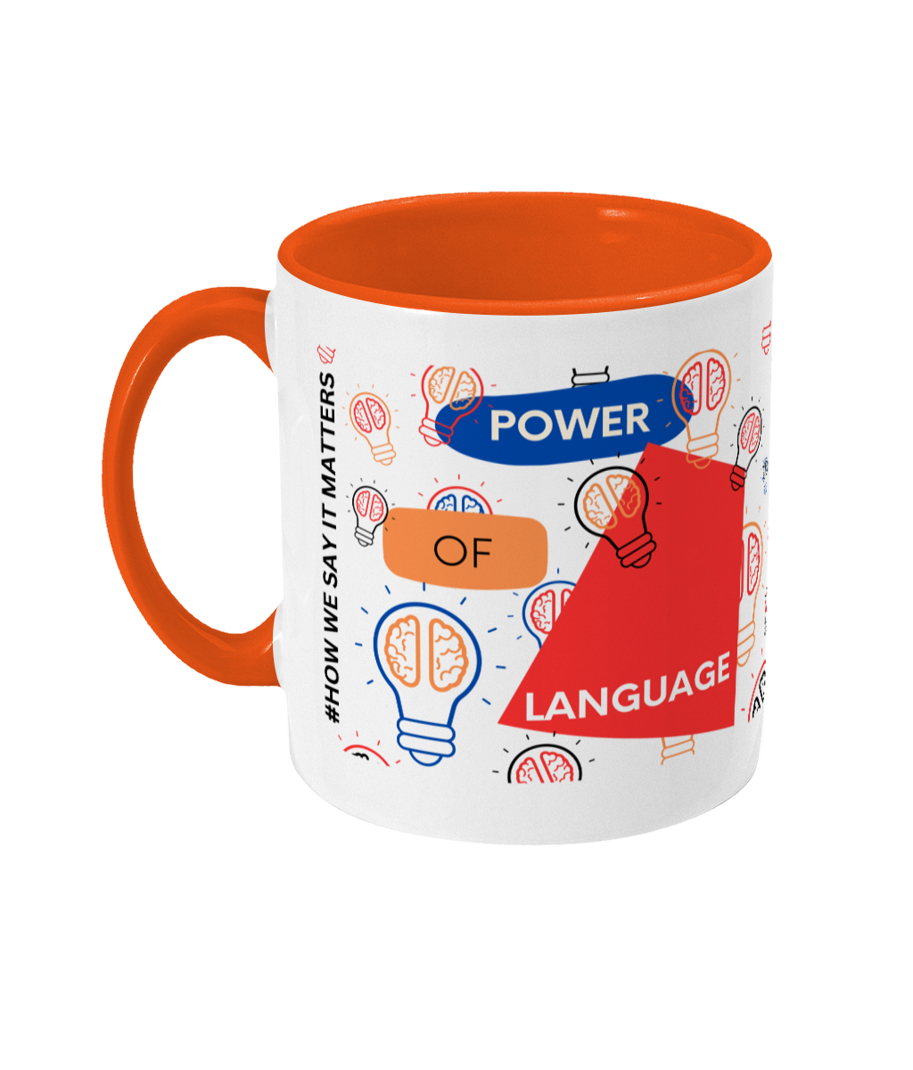 Power Of Language Two Tone Mug - Red/Blue Design with No Background (Various Handle and Inner Colours Available)