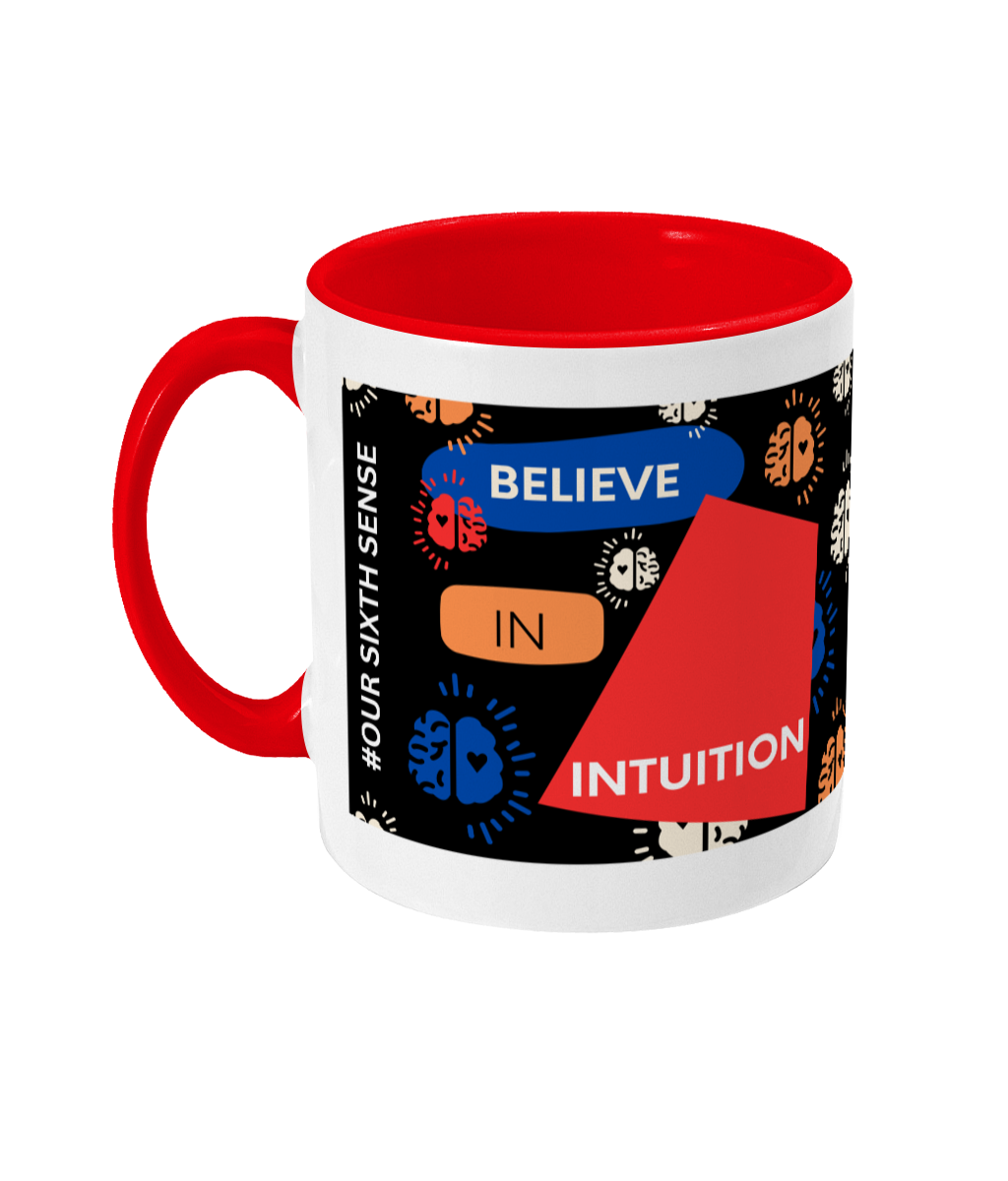 Believe In Intuition Two Tone Mug - Red/Blue Design with Black Background (Various Handle and Inner Colours Available)