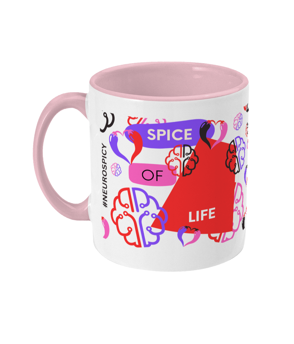 Spice Of Life Two Tone Mug - Red/Purple Design with No Background (Various Handle and Inner Colours Available)