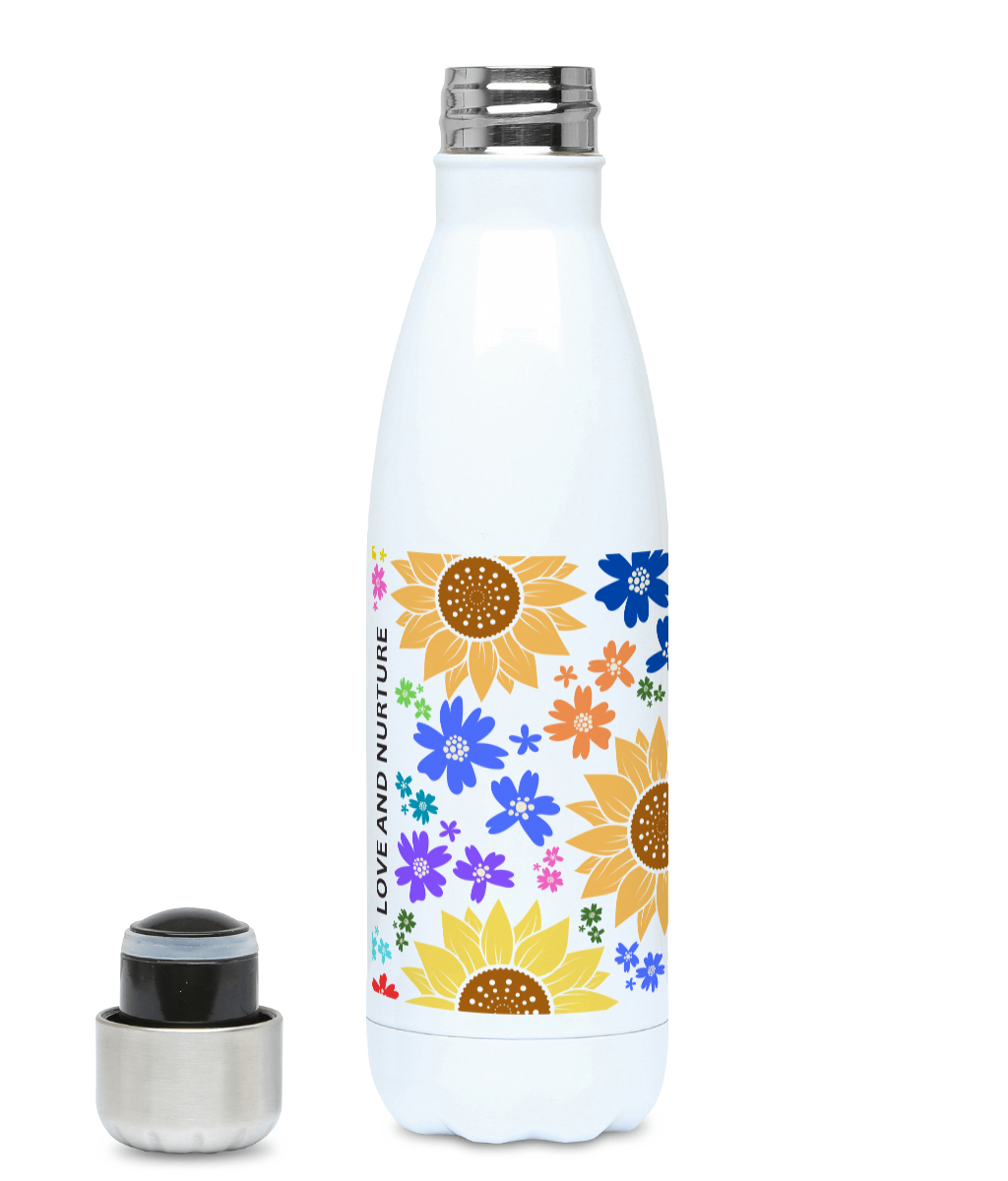 Love and Nurture 500ml Water Bottle - Floral Design with No Background