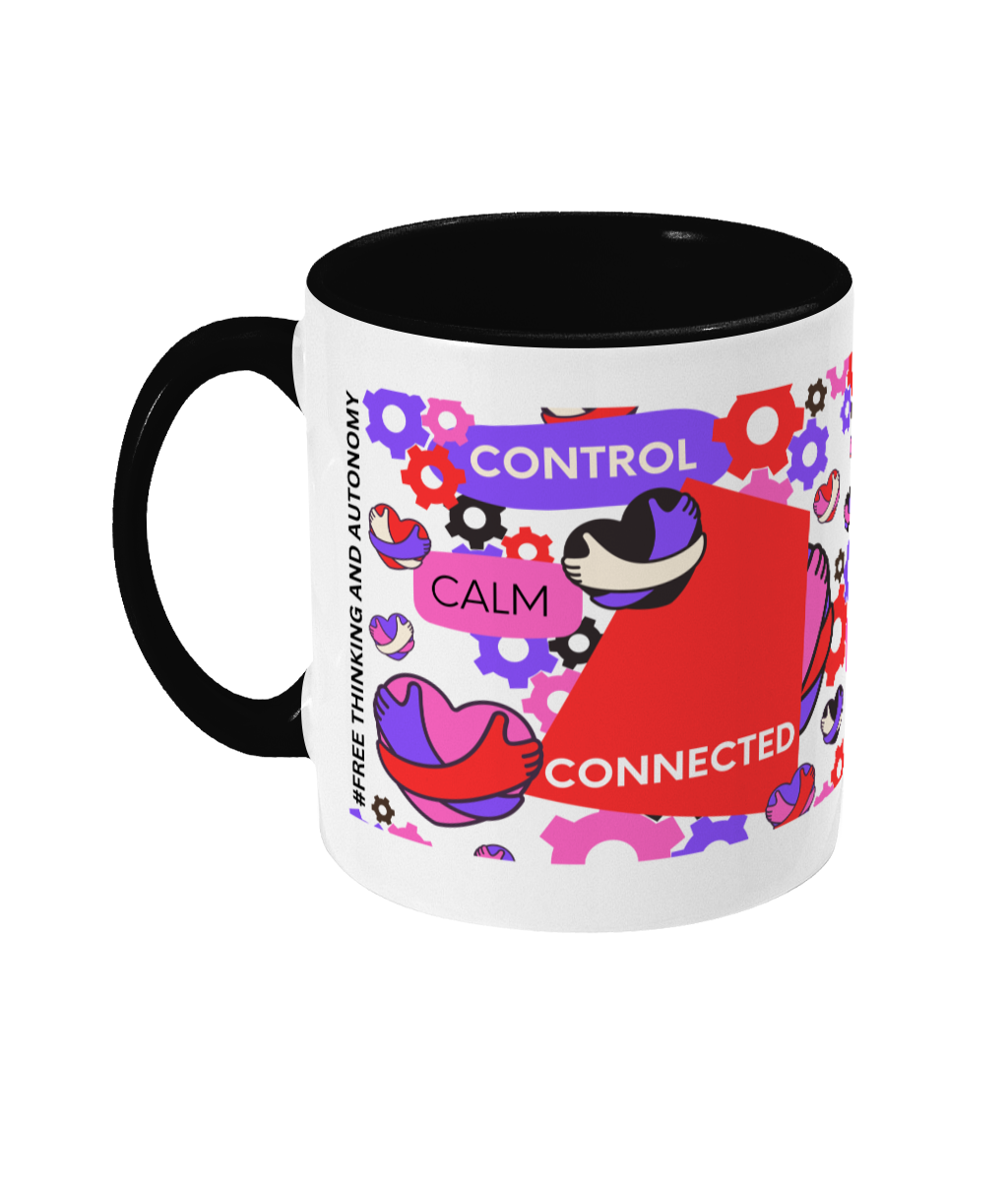 Control Calm Connected Two Tone Mug Red/Purple Design with No Background