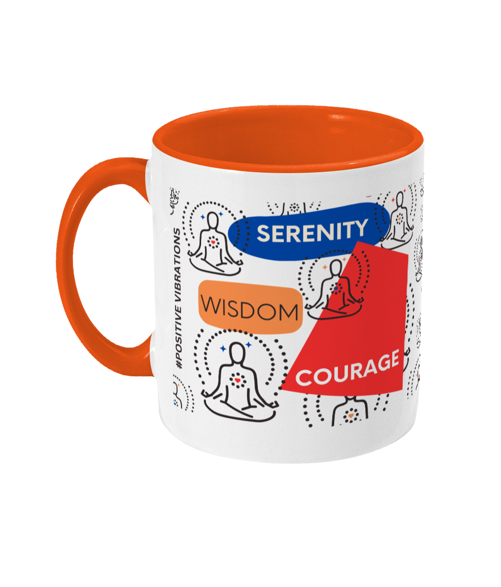 Serenity Courage Wisdom Two Tone Mug - Red/Blue Design with No Background (Various Handle and Inner Colours Available)