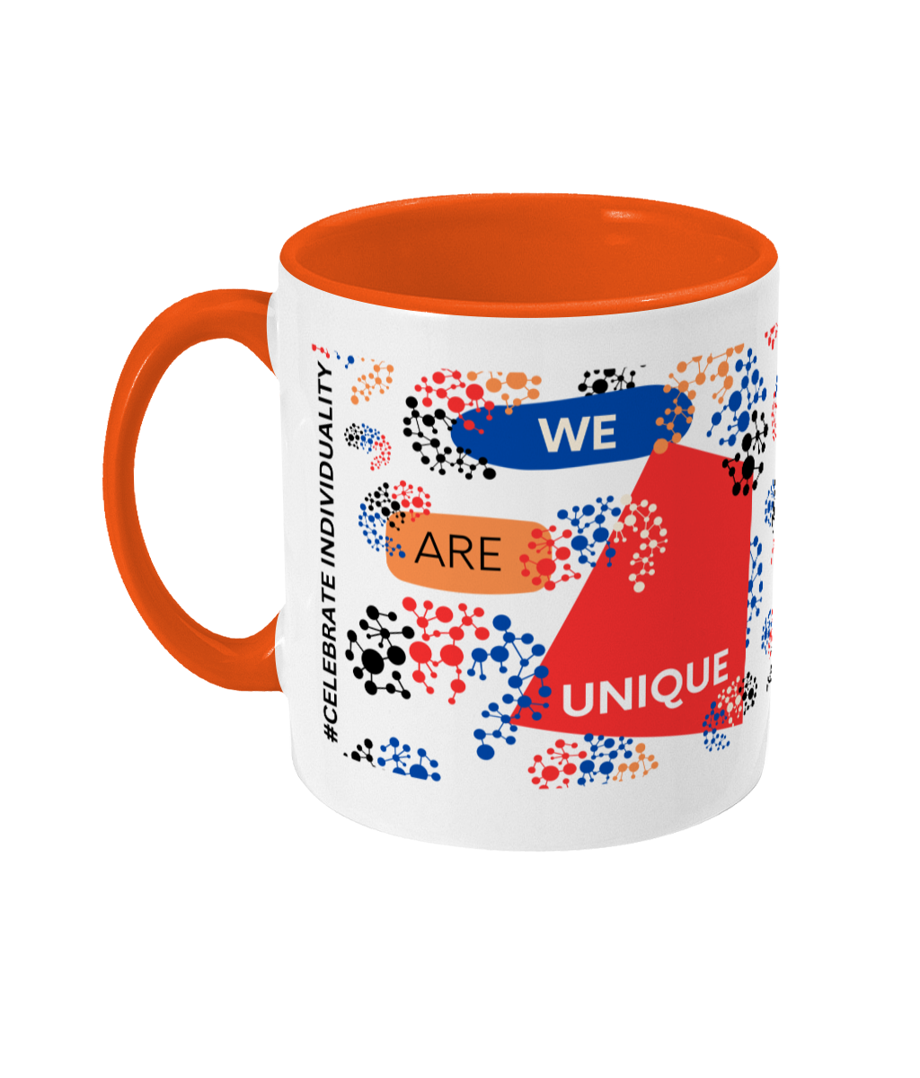 We Are Unique Two Tone Mug - Red/Blue Design with No Background (Various Handle and Inner Colours Available)