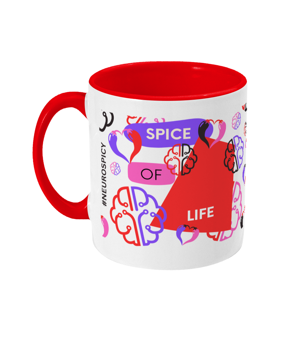 Spice Of Life Two Tone Mug - Red/Purple Design with No Background (Various Handle and Inner Colours Available)