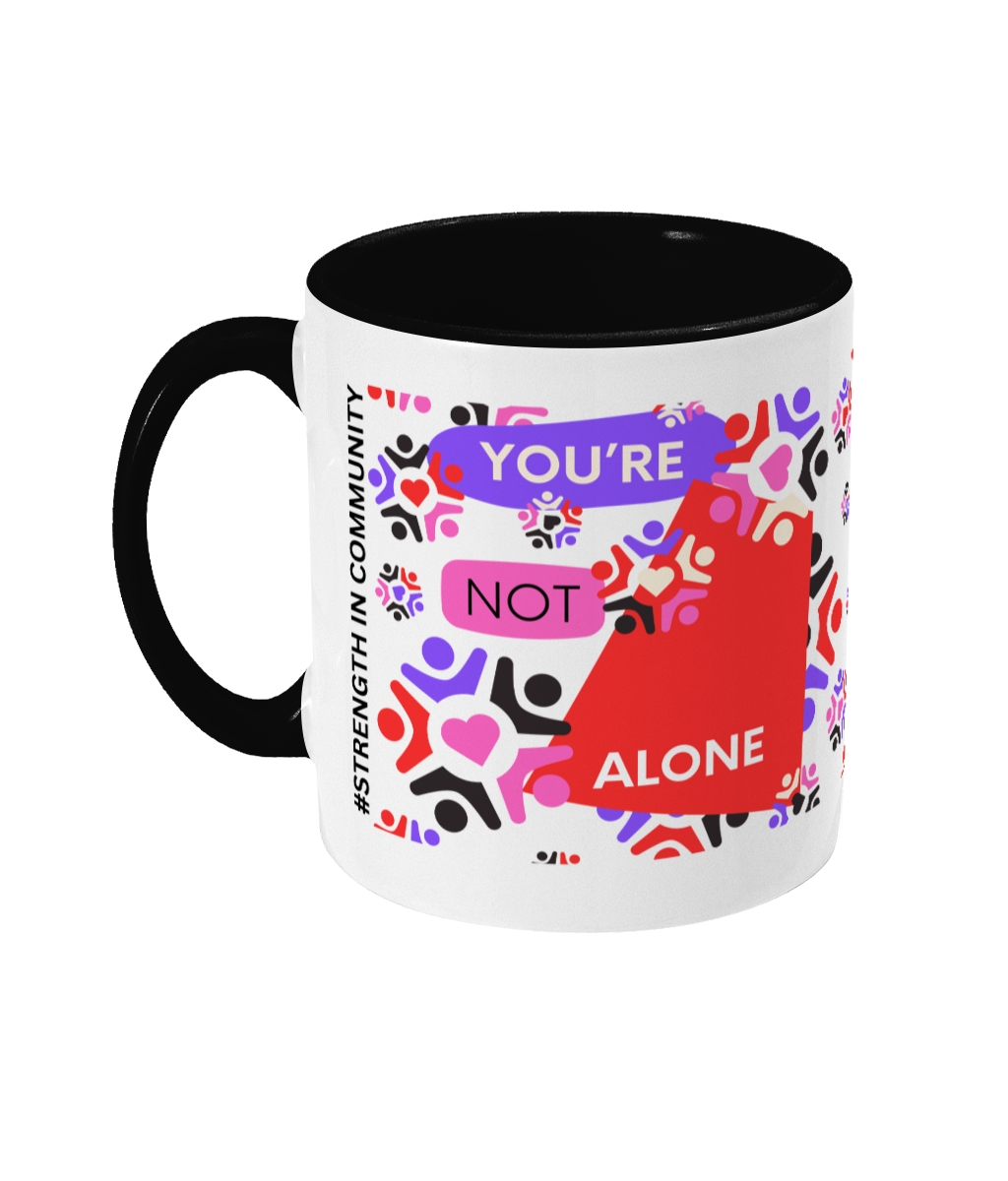 You’re Not Alone Two Tone Mug - Red/Purple Design with No Background (Various Handle and Inner Colours Available)