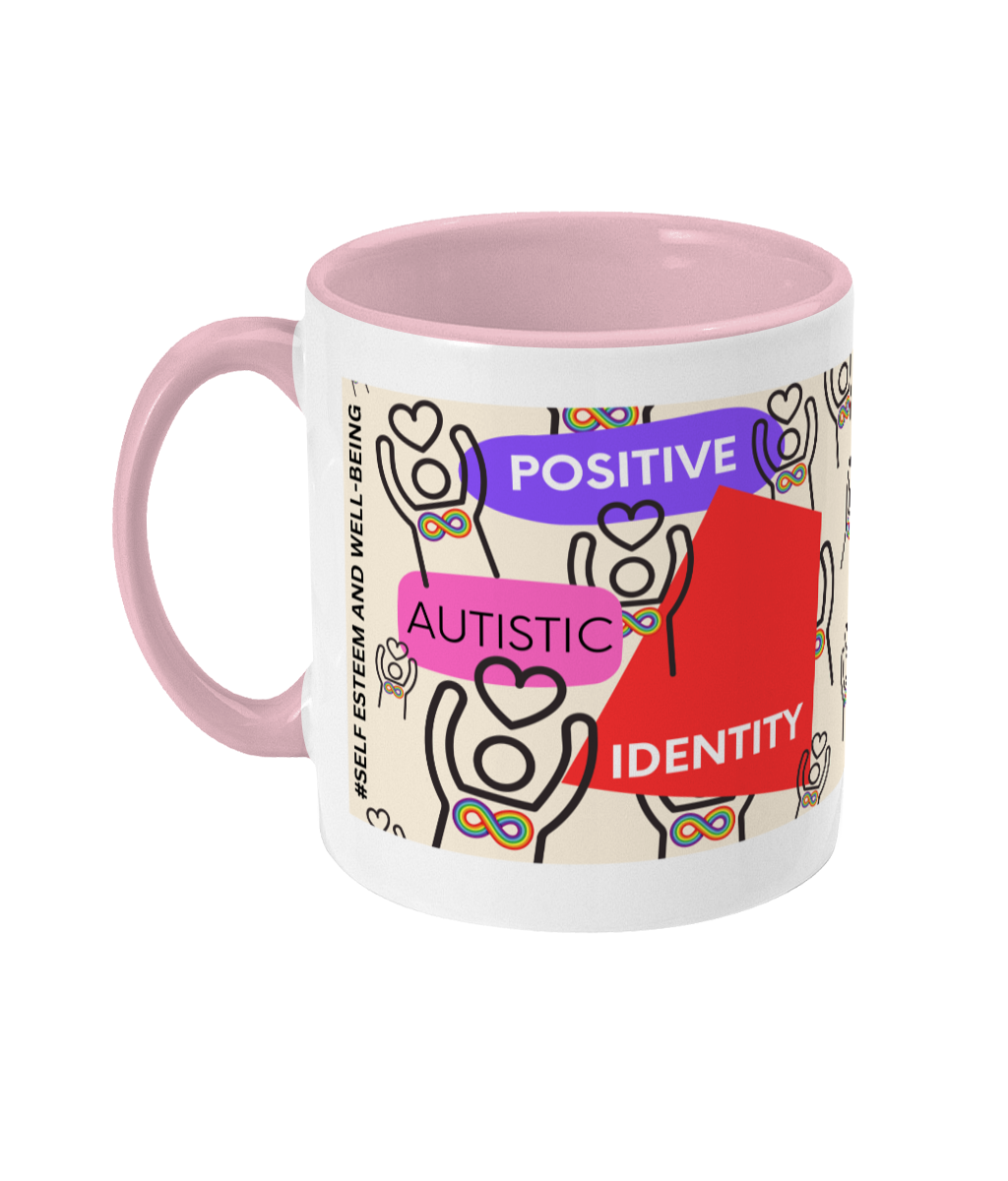 Positive Autistic Identity Two Tone Mug - Red/Purple Design with Pink Background