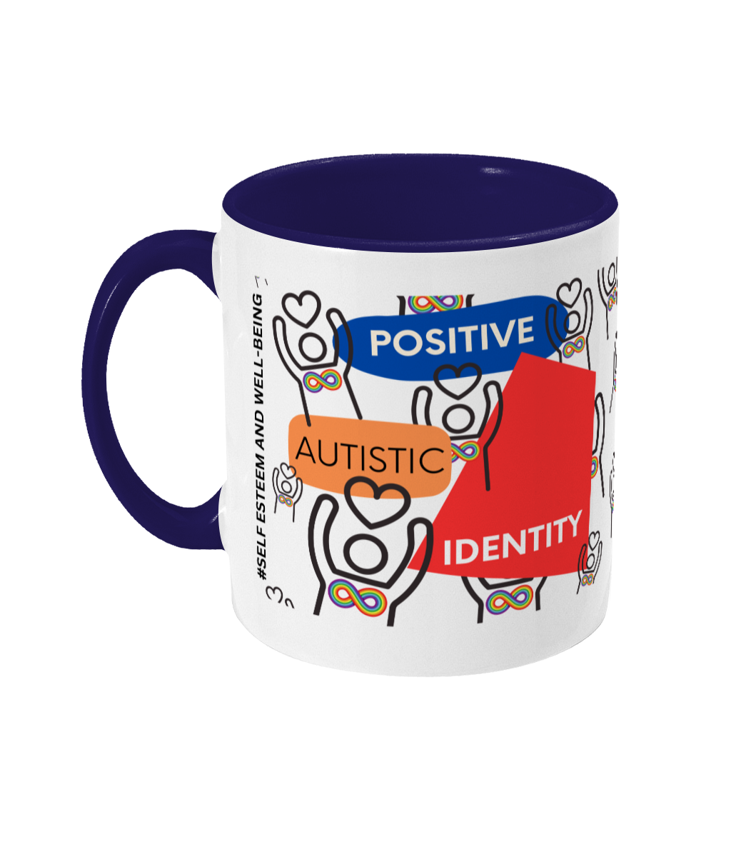 Positive Autistic Identity Two Tone Mug - Red/Blue Design with No Background (Various Handle and Inner Colours Available)