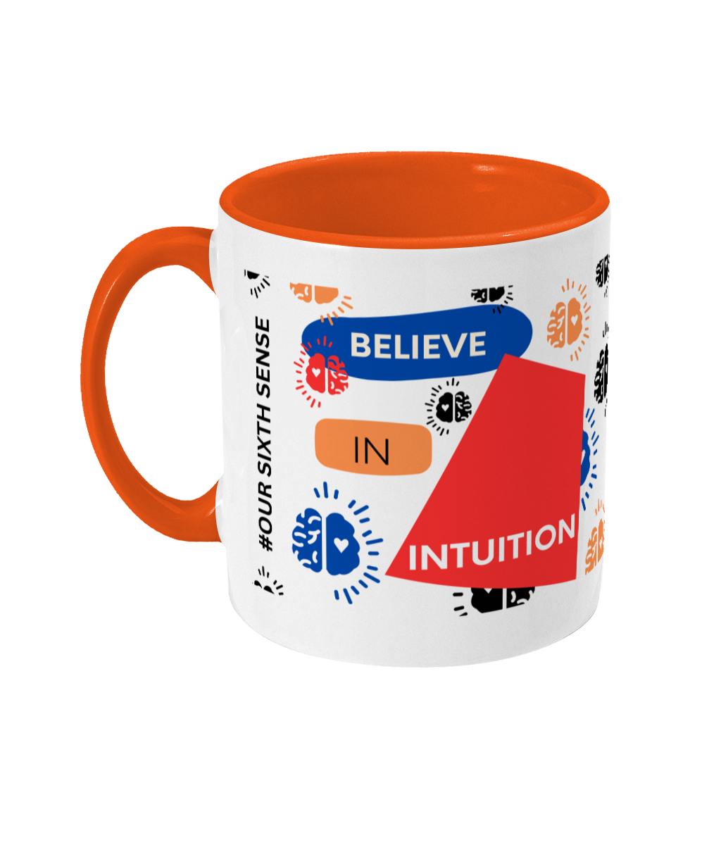 Believe In Intuition Two Tone Mug - Red/Blue Design with No Background (Various Handle and Inner Colours Available)