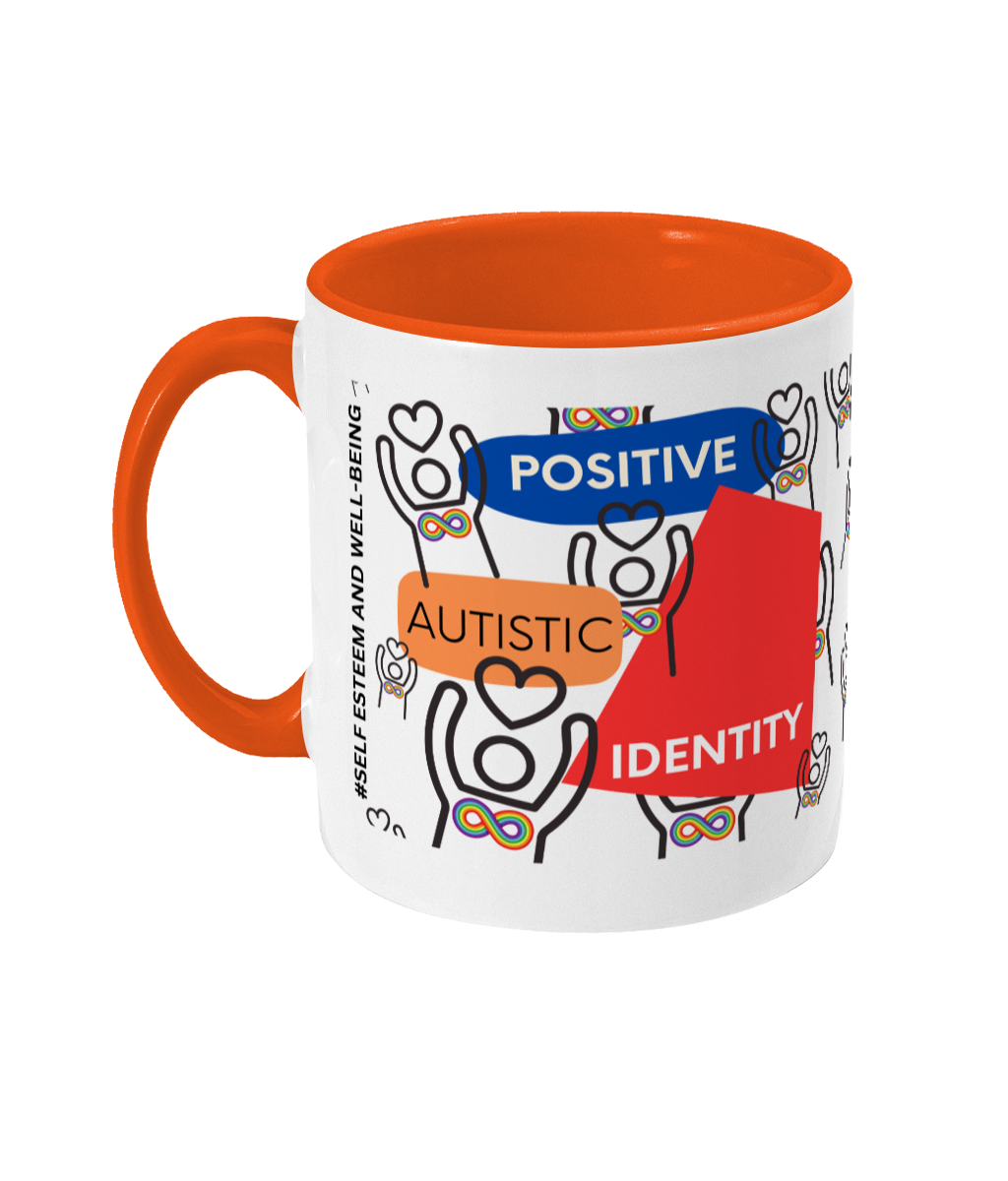 Positive Autistic Identity Two Tone Mug - Red/Blue Design with No Background (Various Handle and Inner Colours Available)