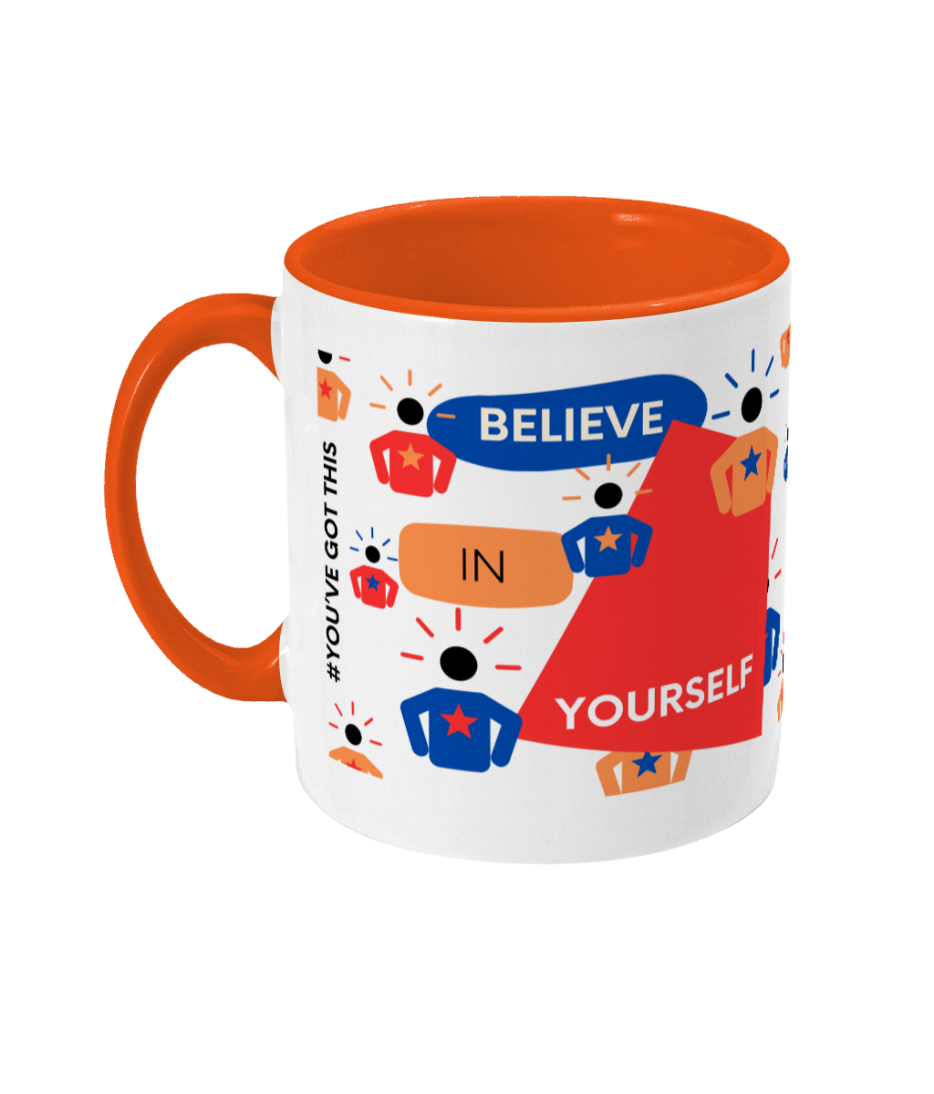 Believe In Yourself Two Tone Mug - Red/Blue Design with No Background (Various Handle and Inner Colours Available)