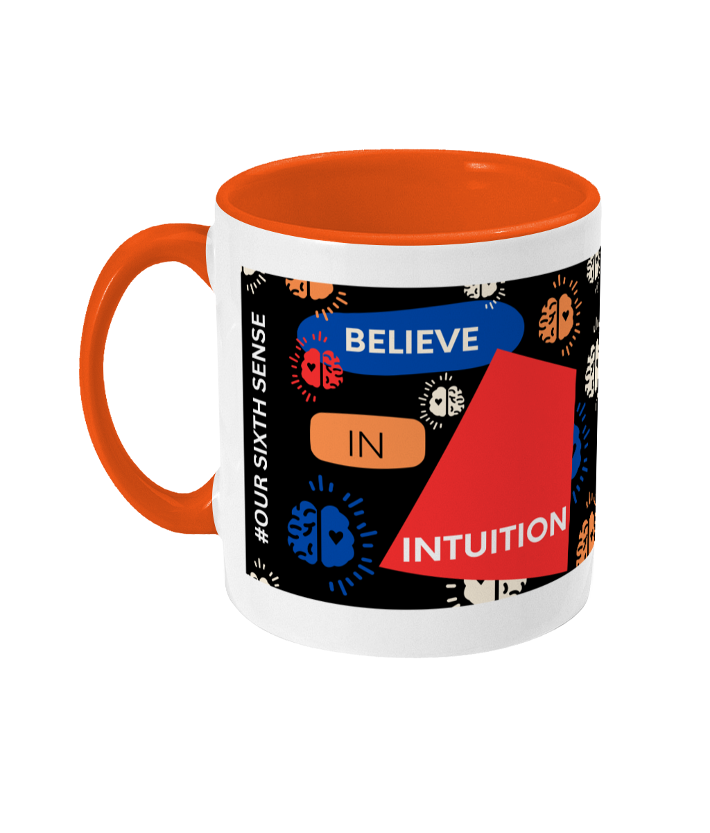 Believe In Intuition Two Tone Mug - Red/Blue Design with Black Background (Various Handle and Inner Colours Available)