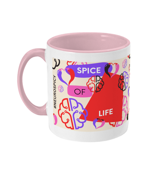 Spice Of Life Two Tone Mug - Red/Purple Design with Pink Background