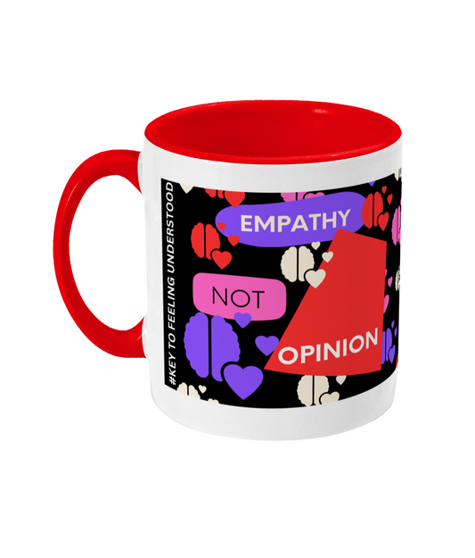 Empathy Not Option Two Tone Mug - Red/Purple Design with Black Background (Various Handle and Inner Colours Available)