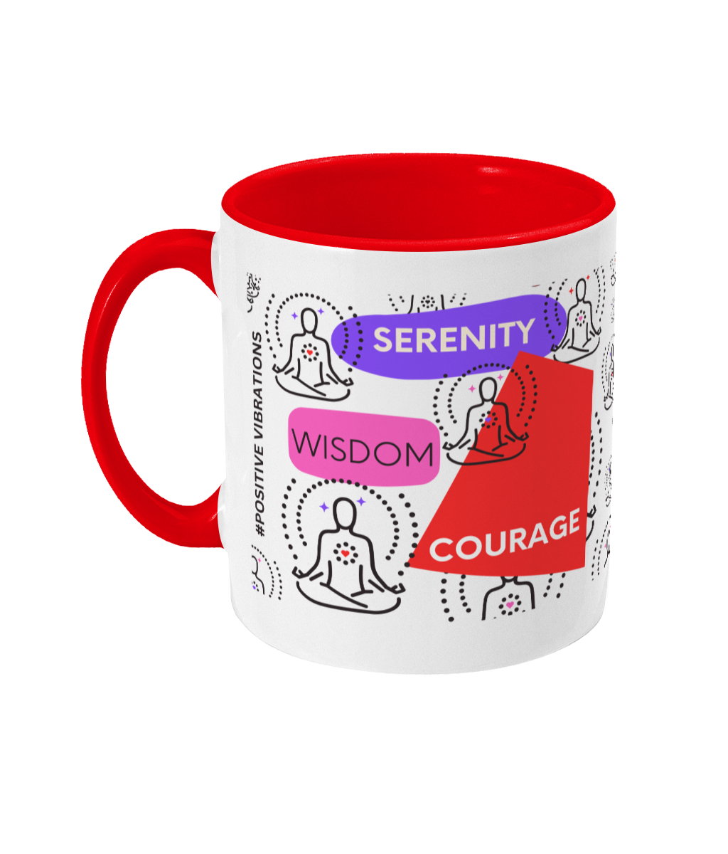 Serenity, Courage, Wisdom Two Tone Mug - Red/Purple Design with No Background (Various Handle and Inner Colours Available)