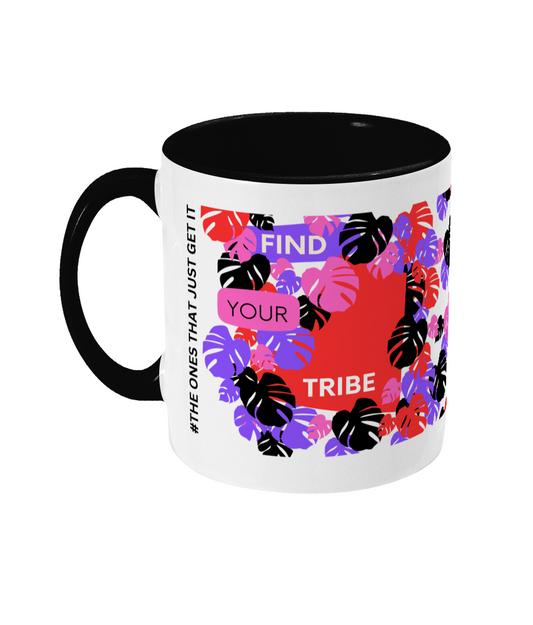 Find Your Tribe Two Tone Mug - Red/Purple Design with No Background (Various Handle and Inner Colours Available)