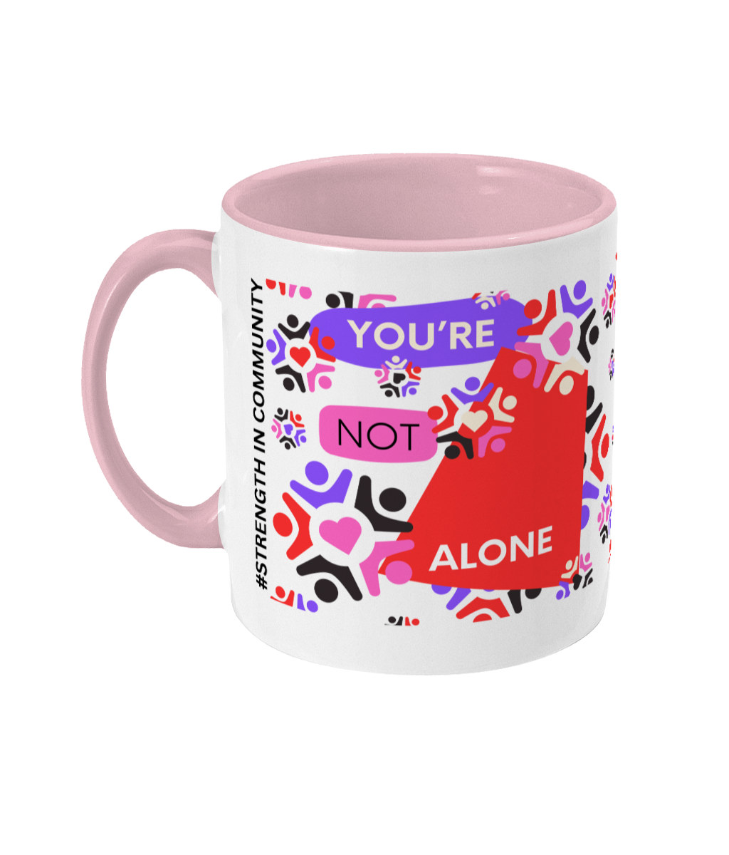 You’re Not Alone Two Tone Mug - Red/Purple Design with No Background (Various Handle and Inner Colours Available)