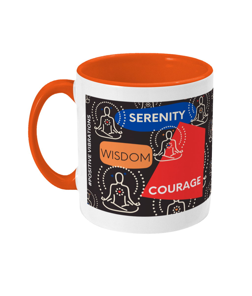 Serenity Courage Wisdom Two Tone Mug - Red/Blue Design with Black Background (Various Handle and Inner Colours Available)