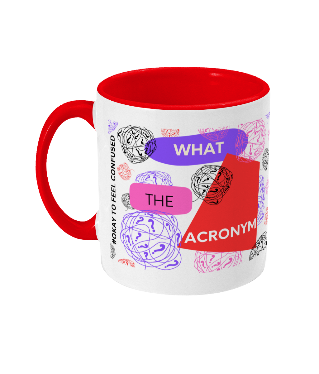 What The Acronym Two Tone Mug - Red/Purple Design with No Background (Various Handle and Inner Colours Available)