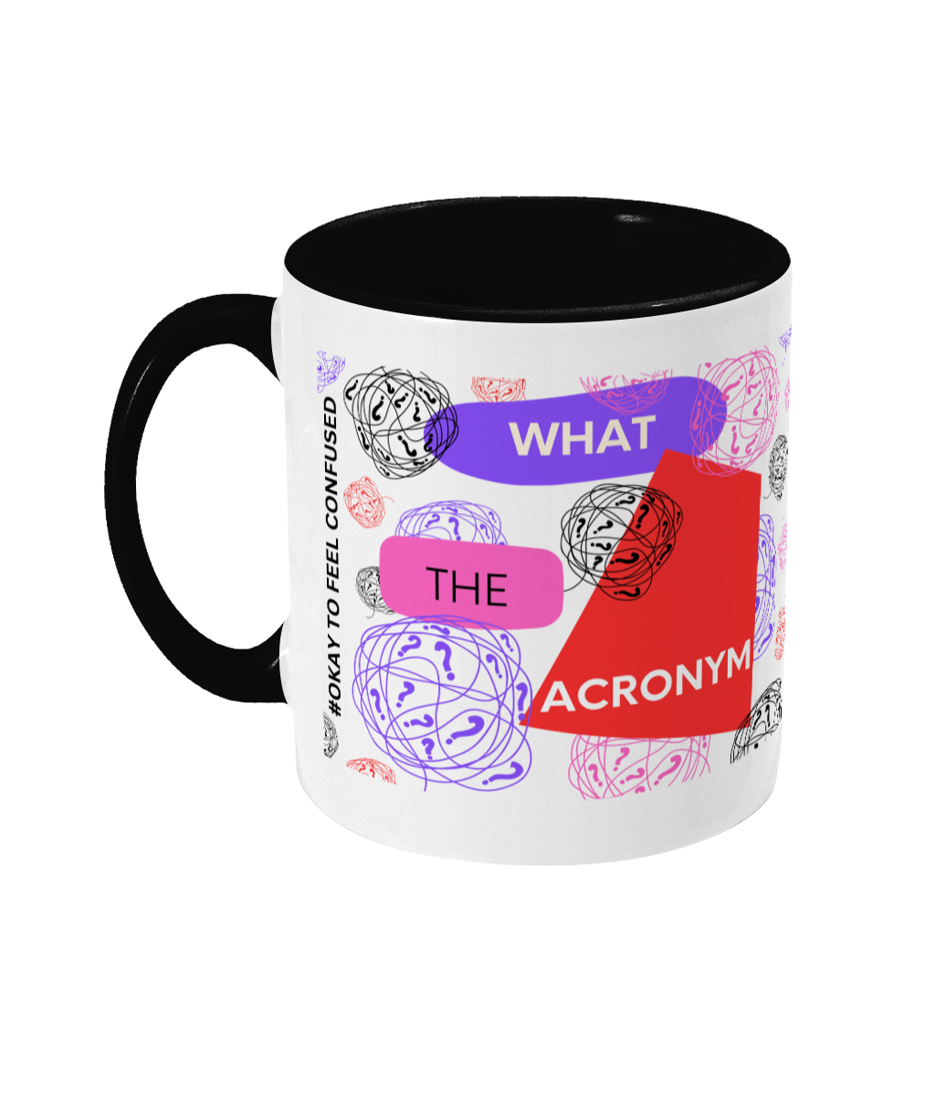 What The Acronym Two Tone Mug - Red/Purple Design with No Background (Various Handle and Inner Colours Available)