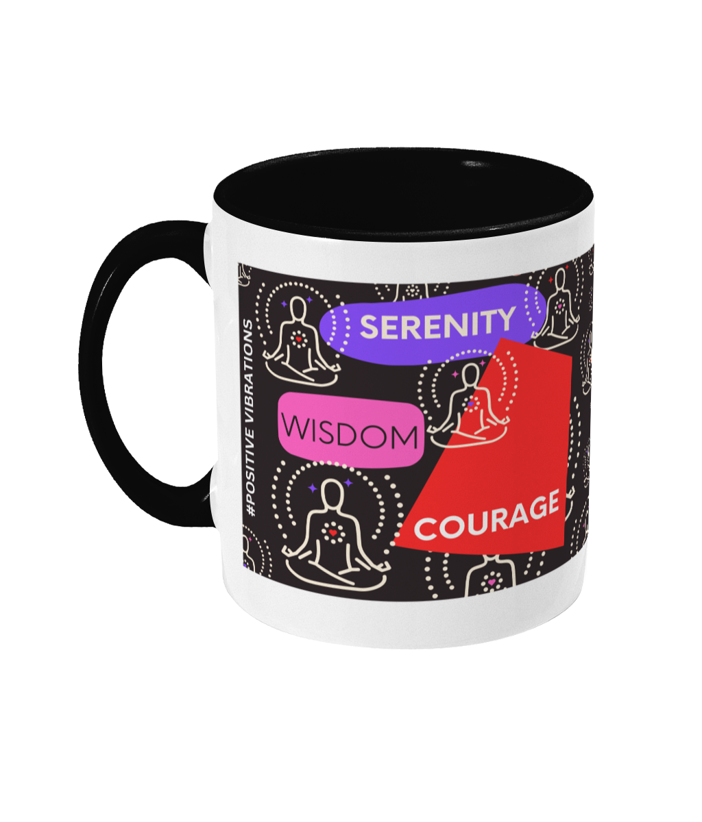 Serenity Courage Wisdom Two Tone Mug - Red/Purple Design with Black Background (Various Handle and Inner Colours Available)