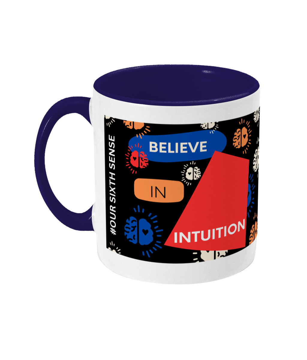 Believe In Intuition Two Tone Mug - Red/Blue Design with Black Background (Various Handle and Inner Colours Available)