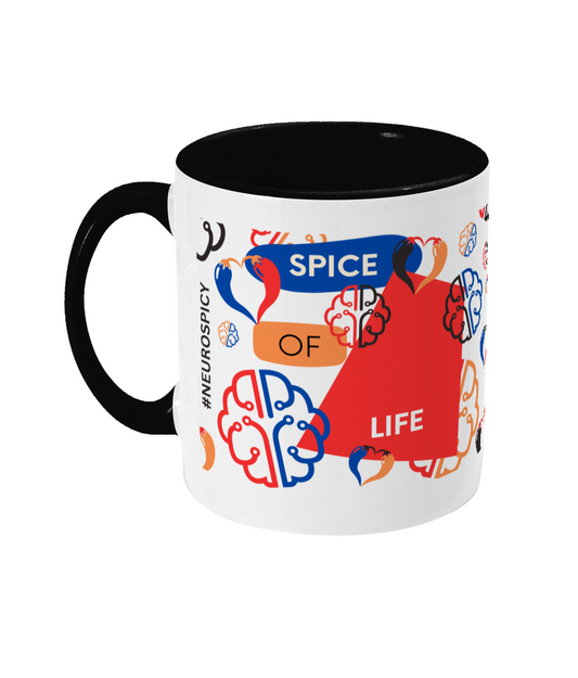 Spice Of Life Two Tone Mug - Red/Blue Design with No Background (Various Handle and Inner Colours Available)