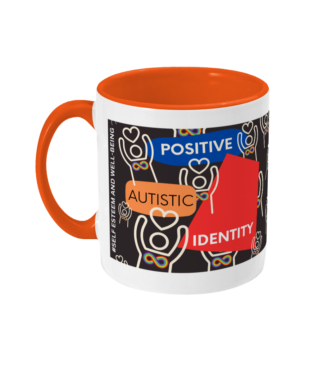 Positive Autistic Identity Two Tone Mug - Red/Blue Design with Black Background (Various Handle and Inner Colours Available)