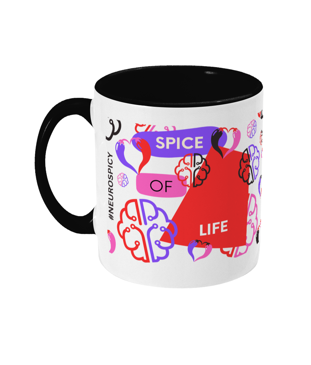 Spice Of Life Two Tone Mug - Red/Purple Design with No Background (Various Handle and Inner Colours Available)