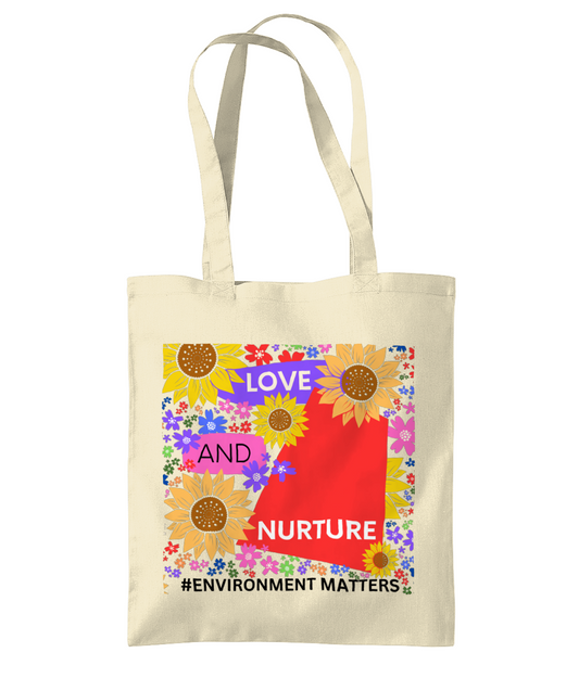 Love and Nurture # Environment Matters Natural Tote Bag - Red/Purple Design