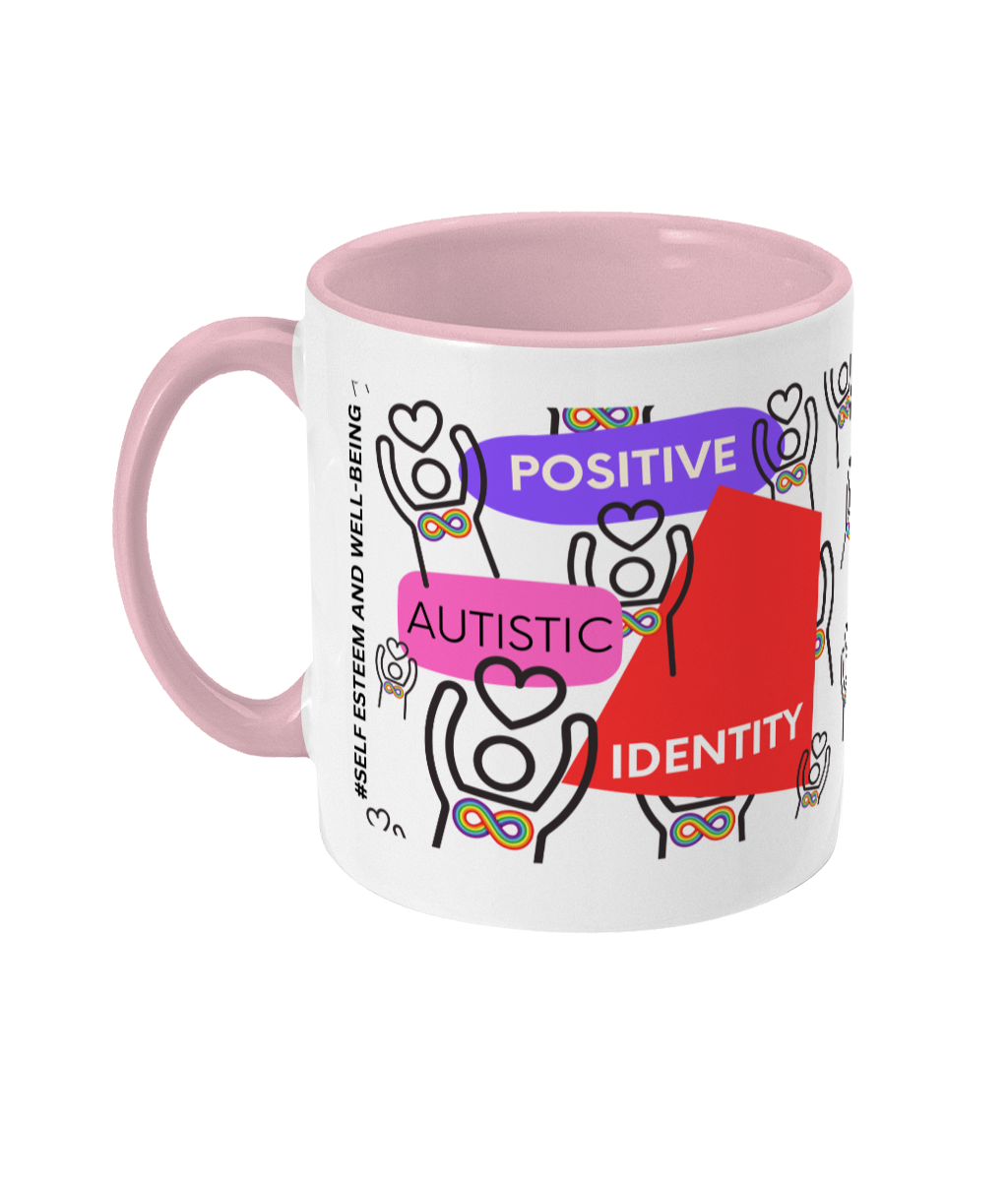 Positive Autistic Identity Two Tone Mug - Red/Purple Design with No Background (Various Handle and Inner Colours Available)