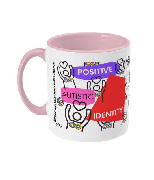 Positive Autistic Identity Two Tone Mug - Red/Purple Design with No Background (Various Handle and Inner Colours Available)