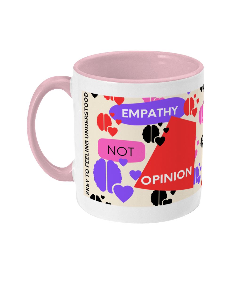 Empathy Not Option Two Tone Mug - Red/Purple Design with Pink Background