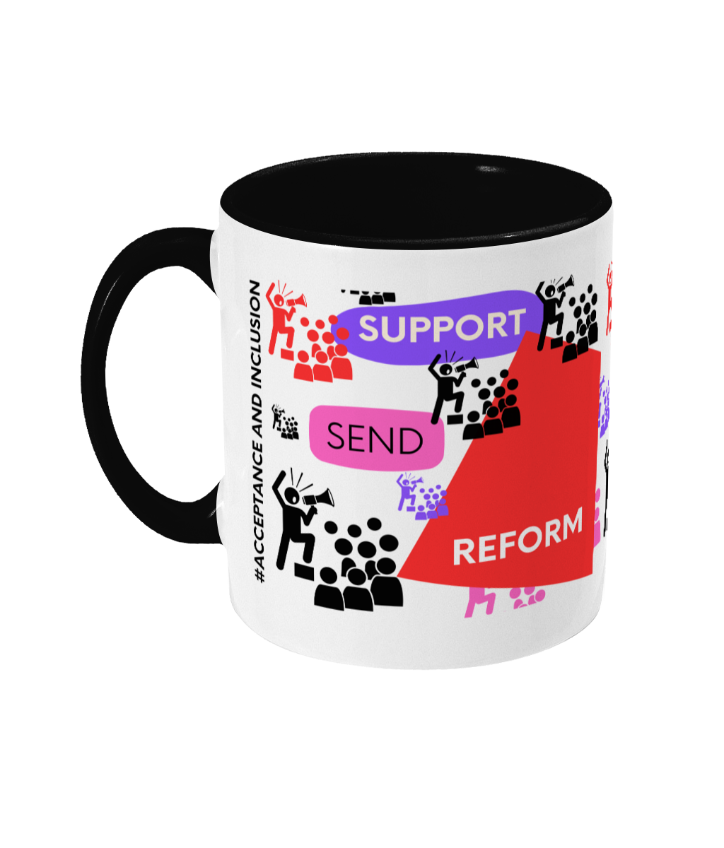 Support SEND Reform Two Tone Mug - Red/Purple Design with No Background (Various Handle and Inner Colours Available)