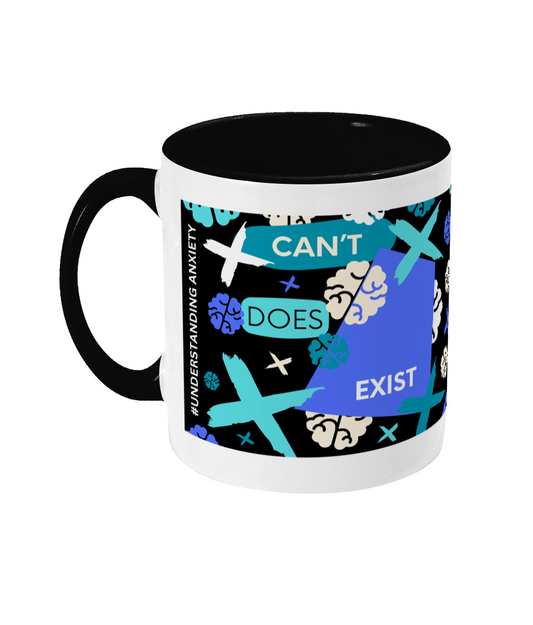 Can’t Does Exist Two Tone Mug - Blue/Teal Design with Black Background (Various Handle and Inner Colours Available)