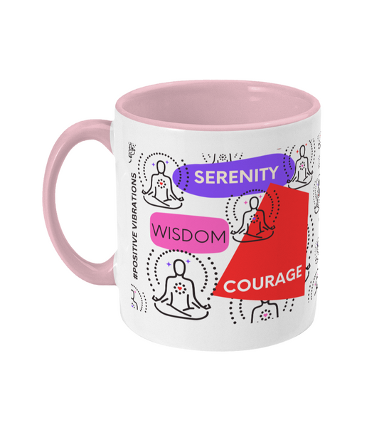 Serenity, Courage, Wisdom Two Tone Mug - Red/Purple Design with No Background (Various Handle and Inner Colours Available)