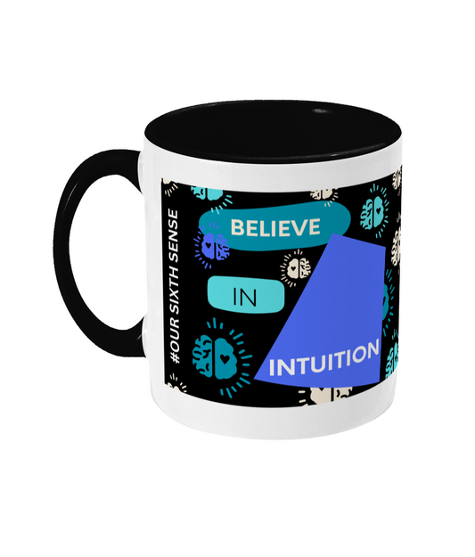 Believe In Intuition Two Tone Mug - Blue/Teal Design with Black Background (Various Handle and Inner Colours Available)