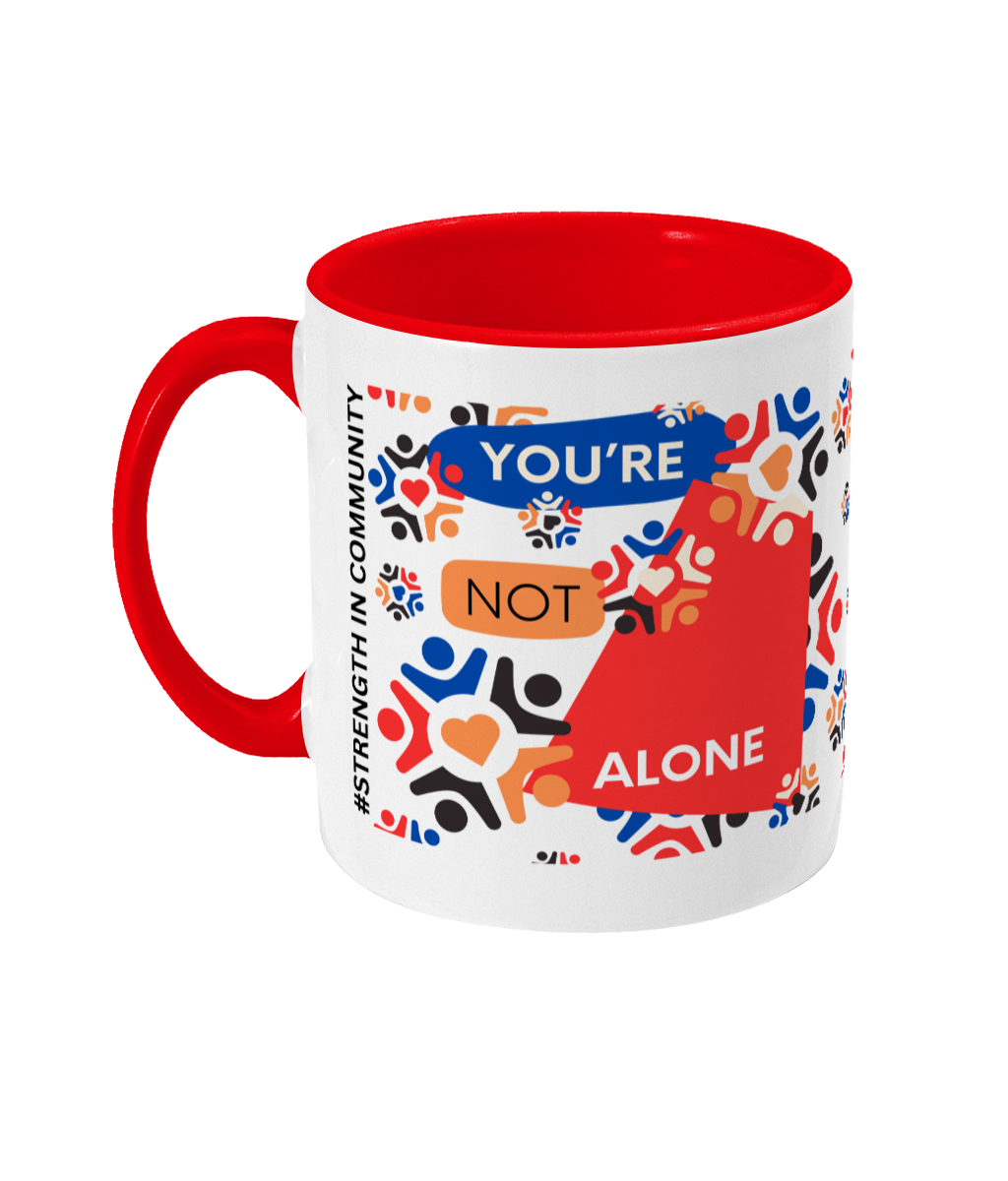 You’re Not Alone Two Tone Mug - Red/Blue Design with No Background (Various Handle and Inner Colours Available)