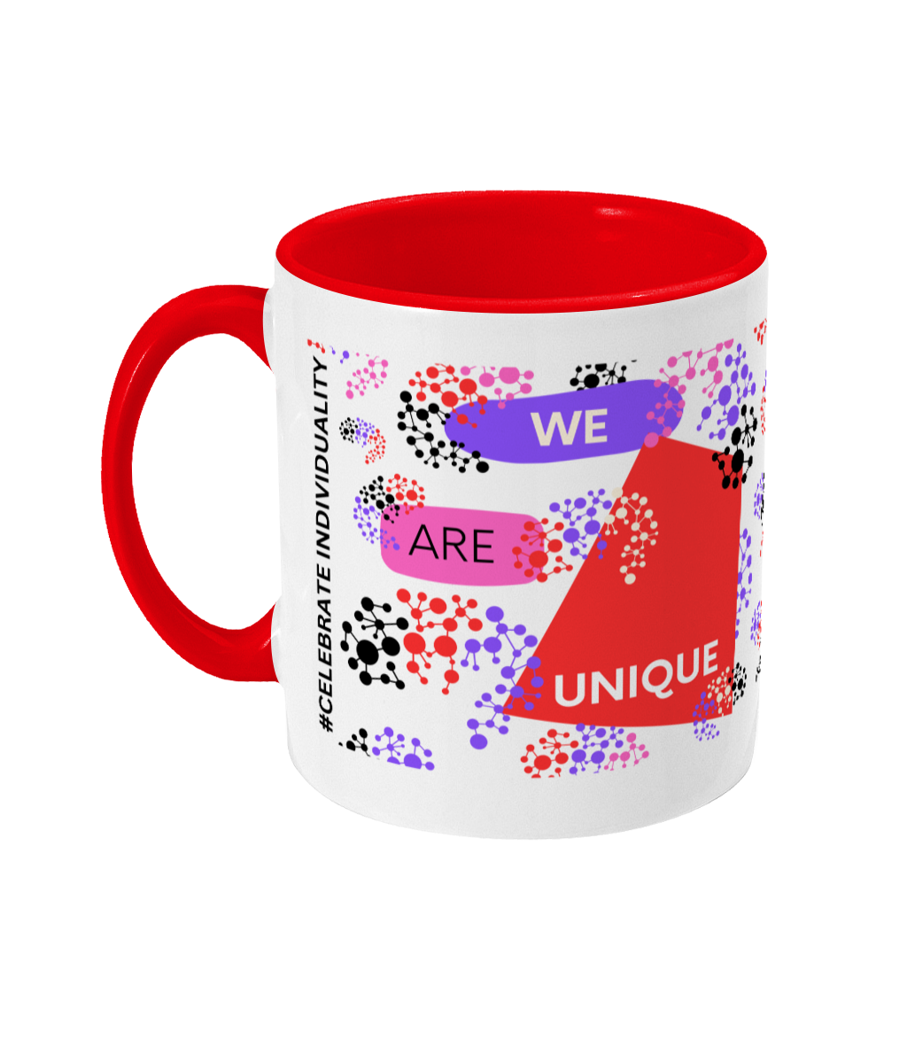 We Are Unique Two Tone Mug - Red/Purple Design with No Background (Various Handle and Inner Colours Available)