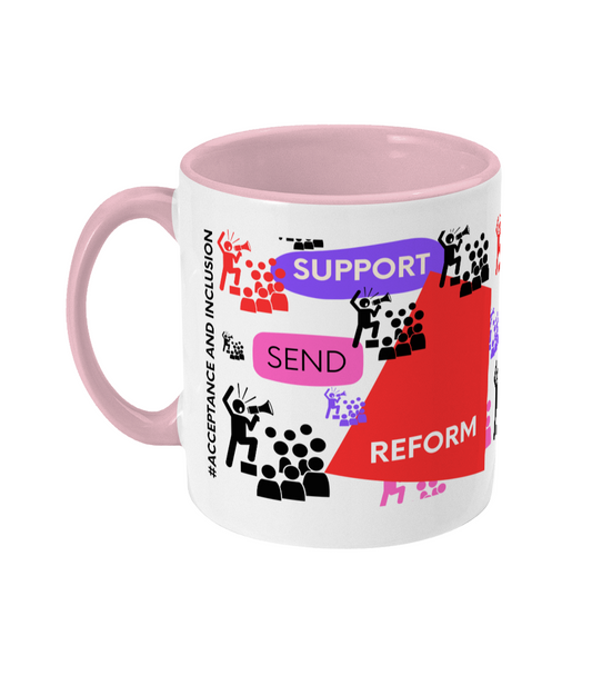 Support SEND Reform Two Tone Mug - Red/Purple Design with No Background (Various Handle and Inner Colours Available)