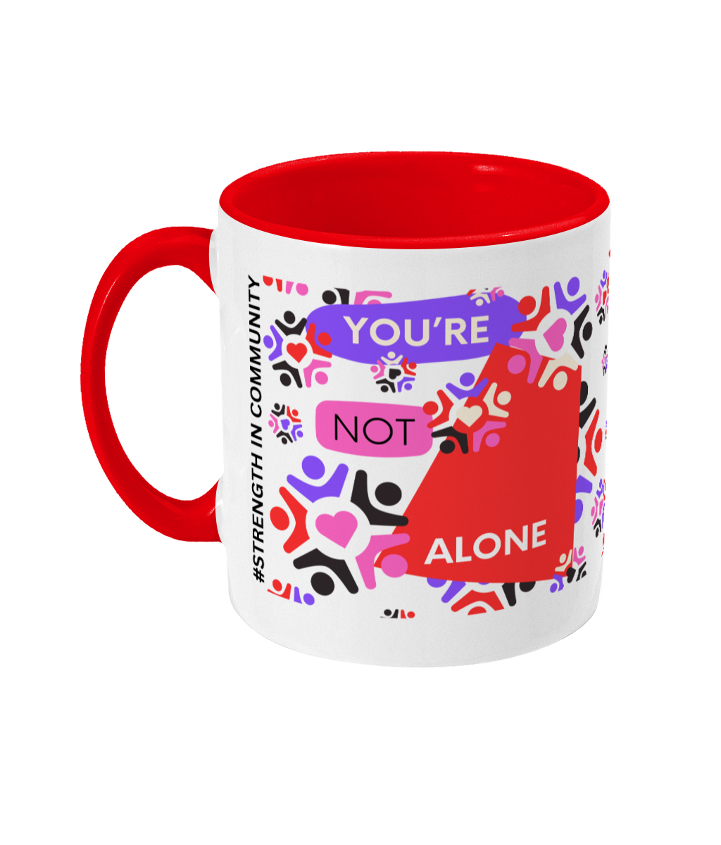 You’re Not Alone Two Tone Mug - Red/Purple Design with No Background (Various Handle and Inner Colours Available)