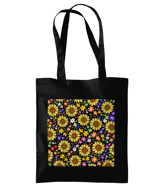 Love and Nurture Black Floral Design Tote Bag