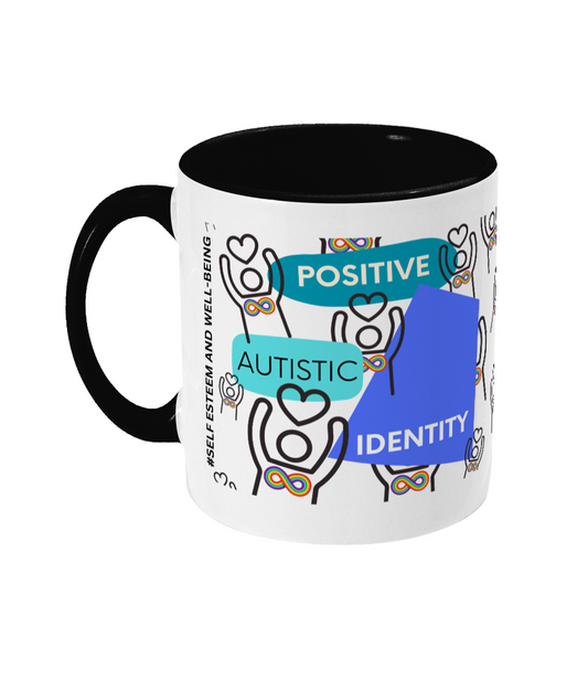 Positive Autistic Identity Two Tone Mug - Blue/Teal Design with No Background (Various Handle and Inner Colours Available)