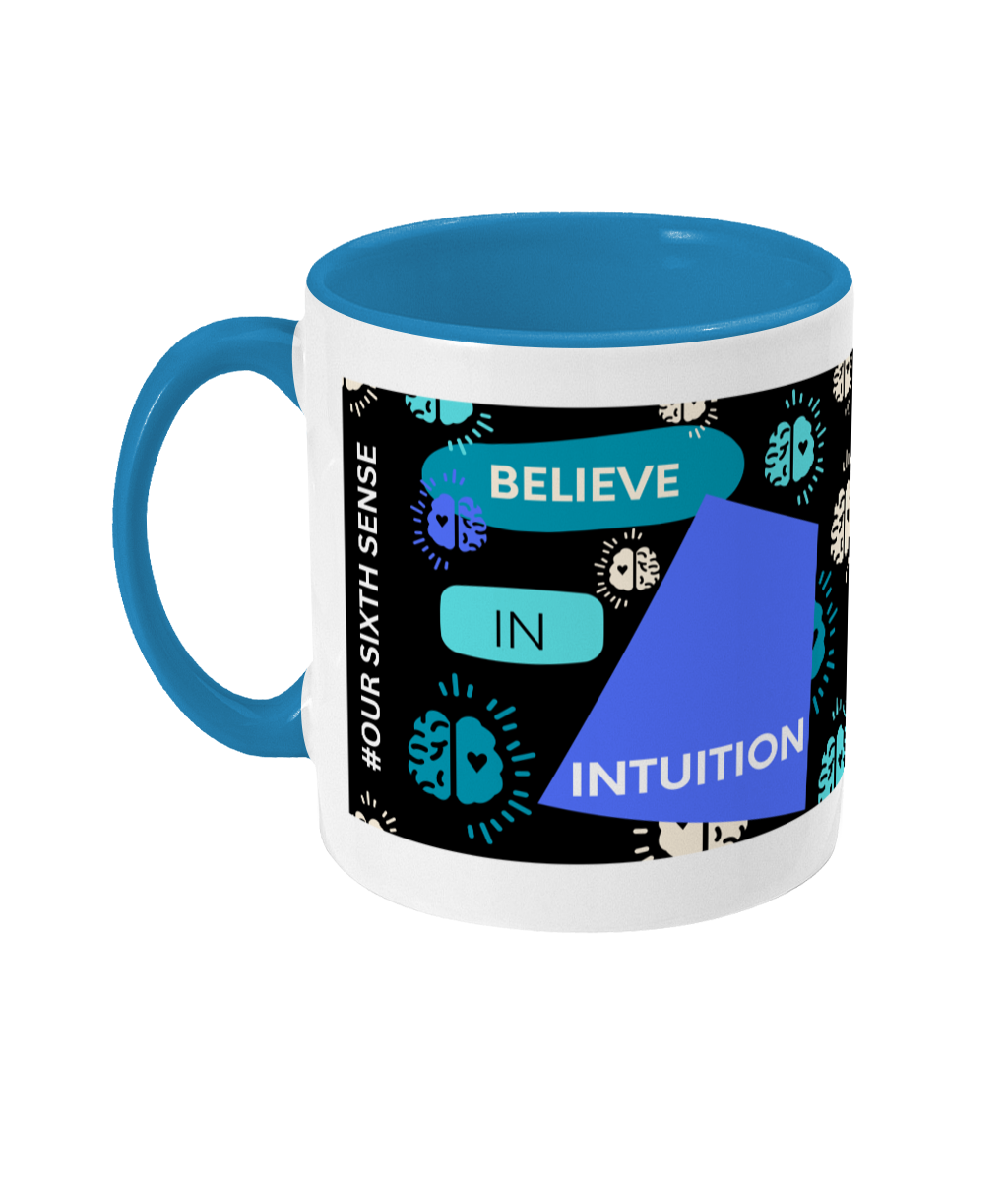 Believe In Intuition Two Tone Mug - Blue/Teal Design with Black Background (Various Handle and Inner Colours Available)