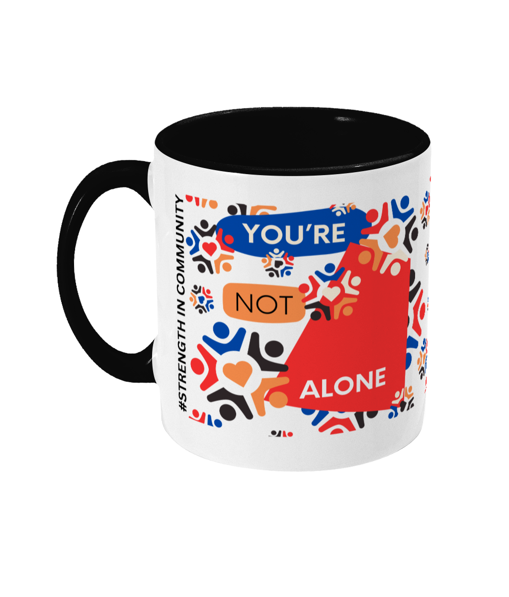 You’re Not Alone Two Tone Mug - Red/Blue Design with No Background (Various Handle and Inner Colours Available)