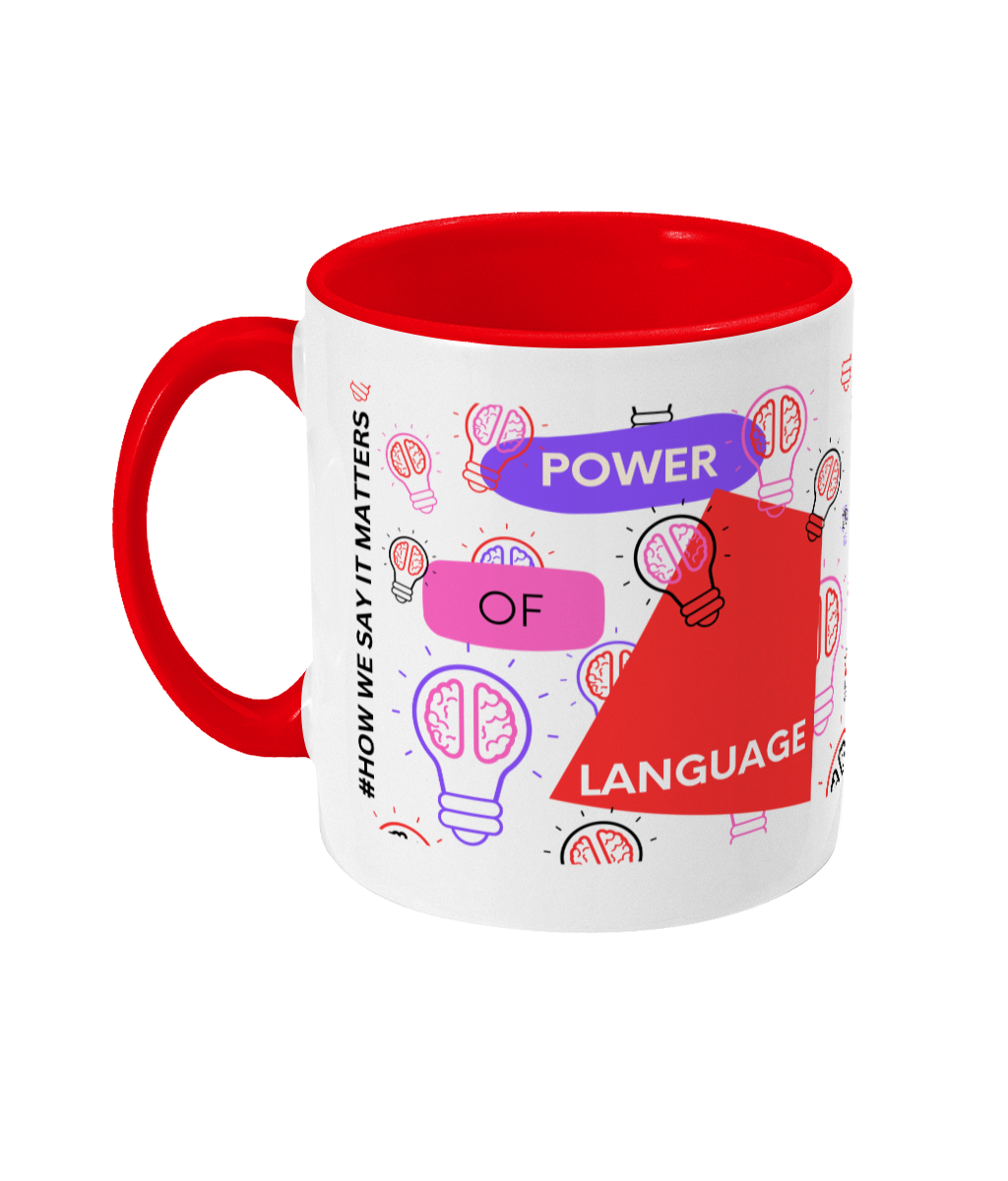 Power Of Language Two Tone Mug - Red/Purple Design with No Background (Various Handle and Inner Colours Available)