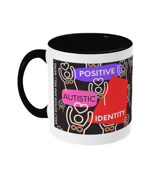 Positive Autistic Identity Two Tone Mug - Red/Purple Design with Black Background (Various Handle and Inner Colours Available)