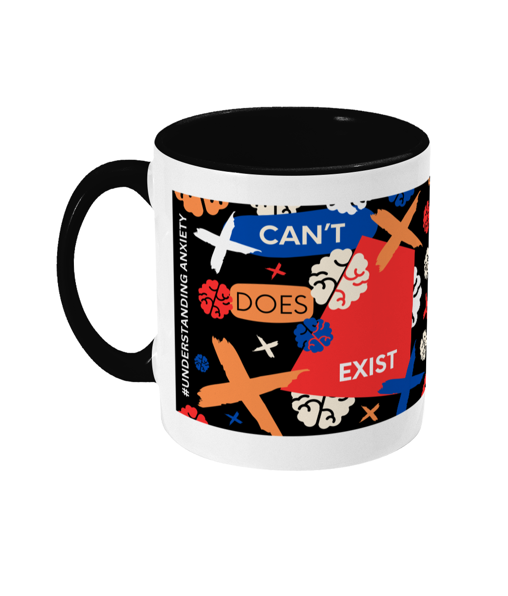 Can’t Does Exist Two Tone Mug - Red/Blue Design with Black Background (Various Handle and Inner Colours Available)