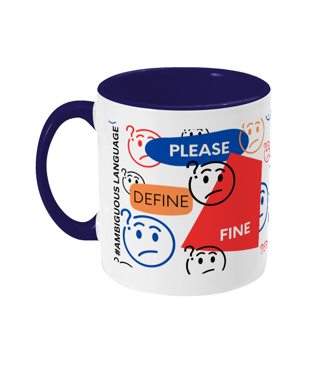 Please Define Fine Two Tone Mug - Red/Blue Design with No Background (Various Handle and Inner Colours Available)